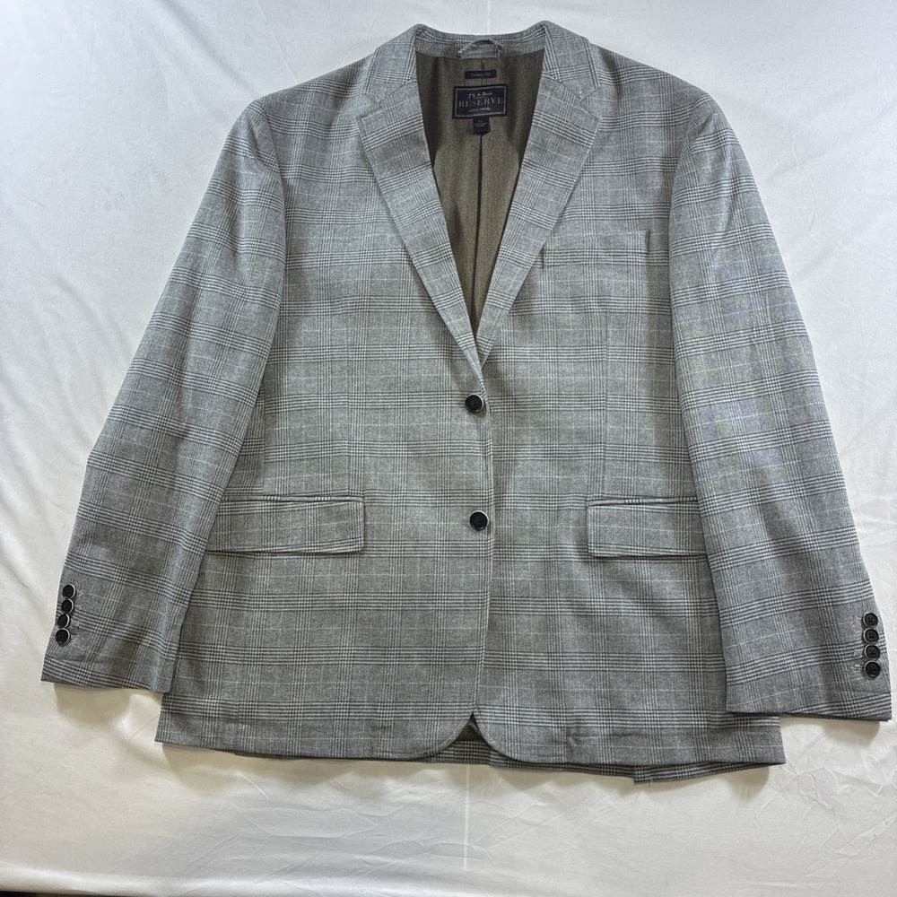 Jos. A. Bank Reserve Sport Coat Mens XL Grey Glen Plaid‎ Tailored Fit Blazer